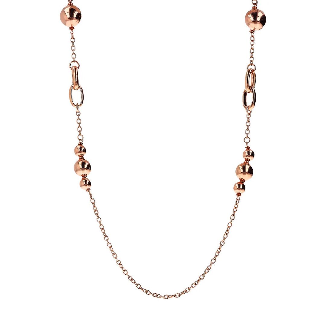 Bronzallure Long Necklace with Interwoven Oval Links and Polished Beads