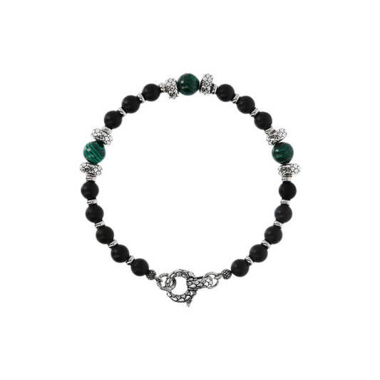Bracciale Albert M. Con Rondelle Texture Sirena In Argento E Onice E Malachite
