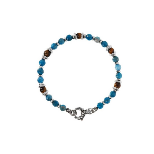 Bracciale Albert M. Con Rondelle Texture Sirena In Argento E Apatite E Occhio Di Tigre