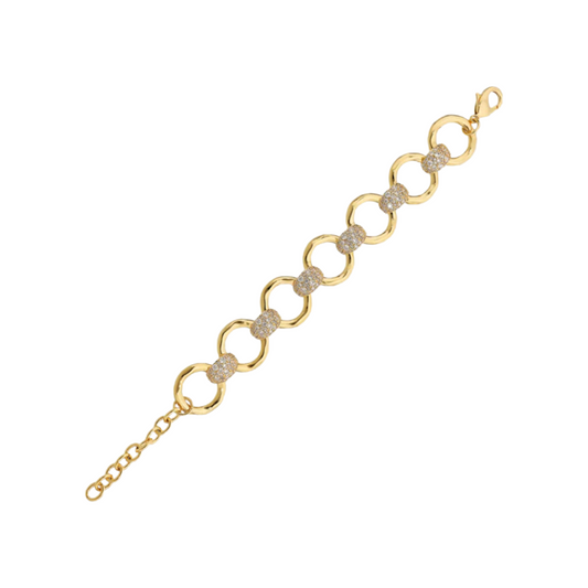 Bracciale Etrusca Con Maglie Ad Anello Martellate E Pavé Di Cubic Zirconia