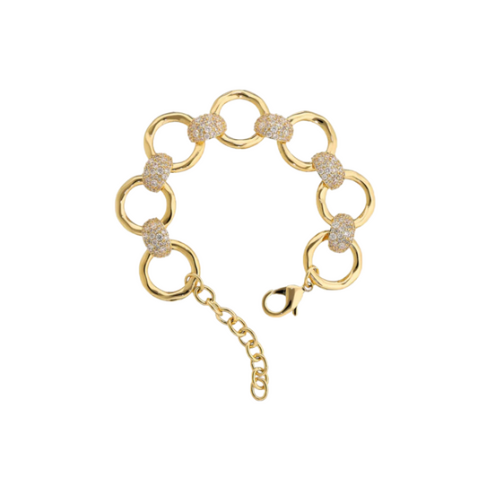Bracciale Etrusca Con Maglie Ad Anello Martellate E Pavé Di Cubic Zirconia