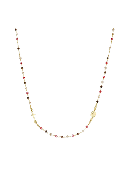 Collana Amen Rosario Girocollo Dorato Con Cristalli Multicolor
