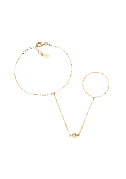 Mano de beso dorado Amén con circón blanco