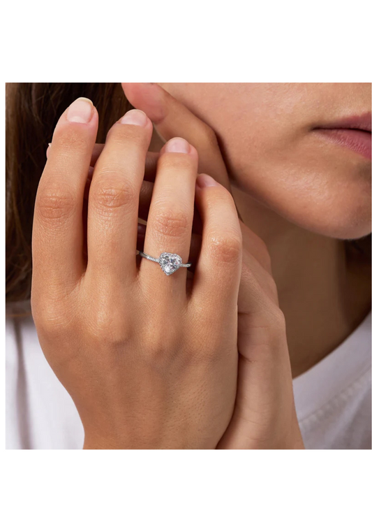 Anello Amen Con Pietra Bianca Tglio Cuore