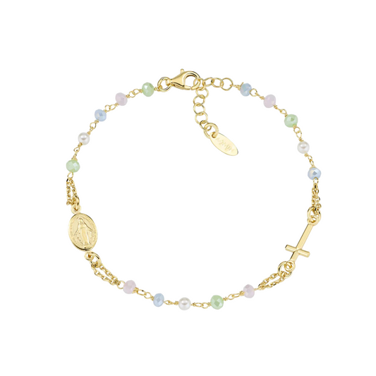 Bracciale Amen Rosario Dorato Con Cristalli E Perle
