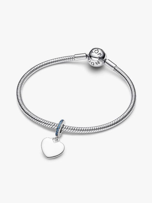 Charm Pandora Cuore Pendente Da Incidere Con Pietre Blu
