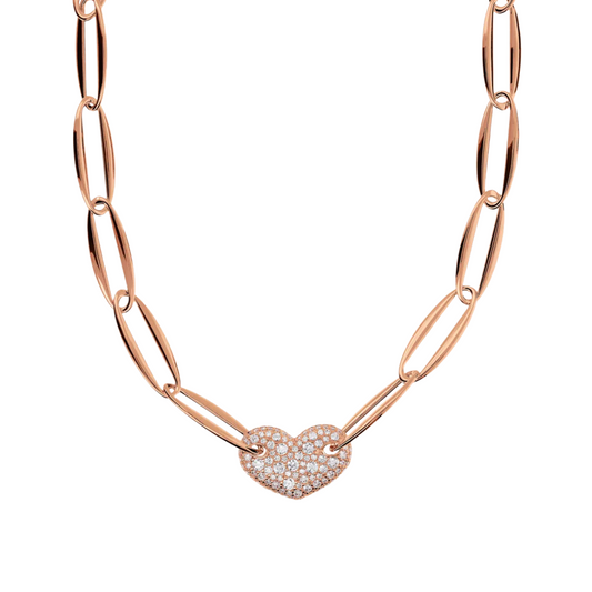 Bronzallure Choker Necklace with Marquise Links and Heart in Cubic Zirconia Pavé