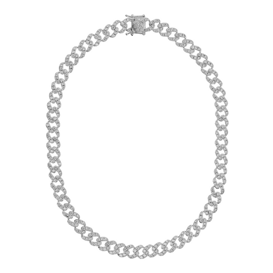 Bronzallure Choker Necklace Square Curb Chain with Cubic Pavé