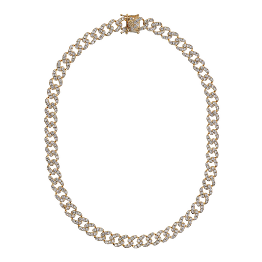 Bronzallure Choker Necklace Square Curb Chain with Cubic Pavé