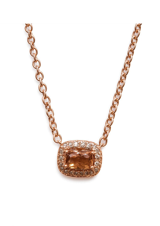 Bronzallure Necklace with Oval Rolo Chain and Pendant with Prism Gem and Pavé