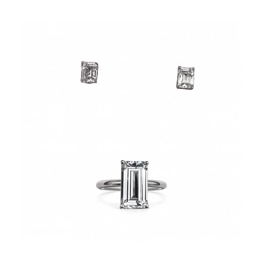 Conjunto de anillo y pendientes Bronzallure de solitario de talla esmeralda con circonitas