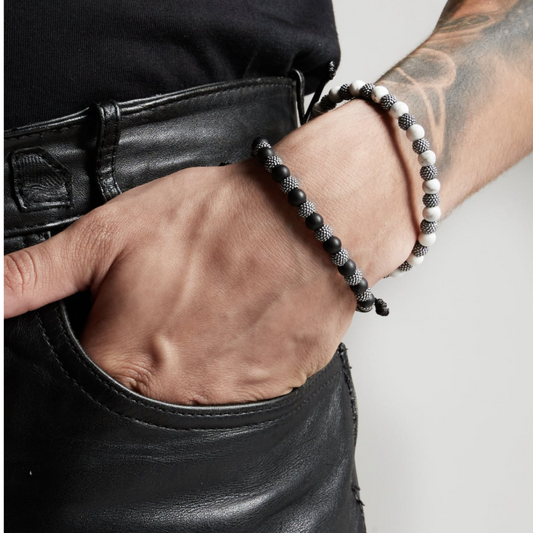 Pulsera de cordón Nove25 Black Soul con piedras y perlas punteadas