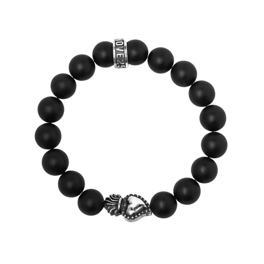 Bracciale Nove25 Onice Opaca 080 e Cuore Ex-Voto