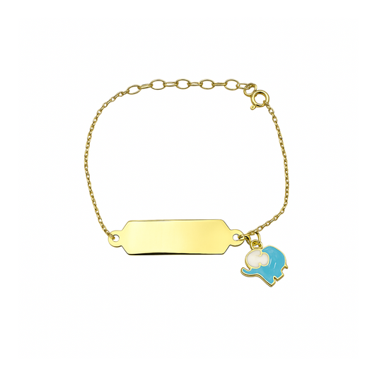 Bracciale Milor Gold Con Targhetta Ed Elefante Azzurro In Oro Giallo 375