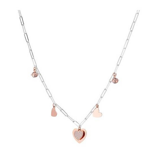Marcello Pane Pepite Boules Necklace with Rosé Hearts