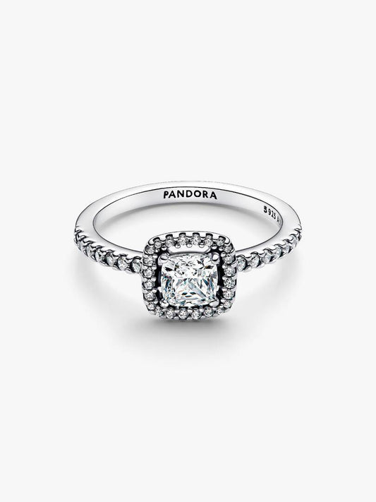 Anillo Pandora con punto de luz cuadrado y pavé