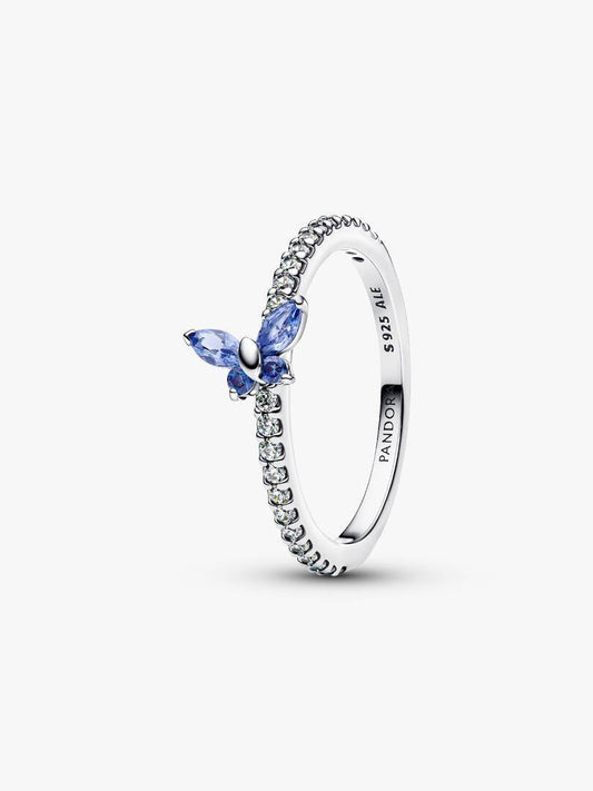 Anillo Pandora con mariposa azul brillante