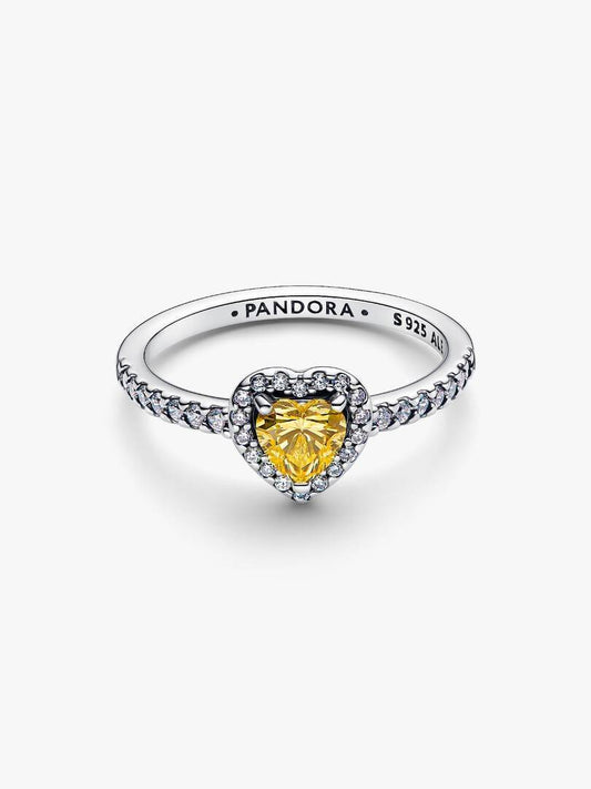 Anillo Pandora de corazón amarillo en relieve