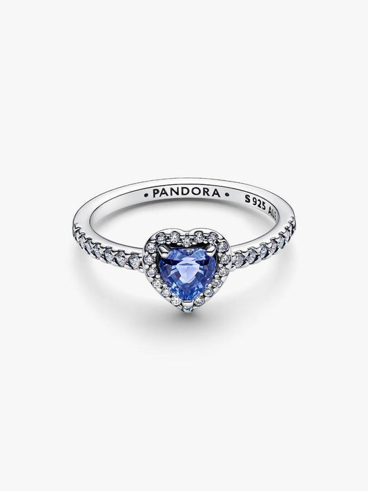 Anillo Pandora de corazón azul en relieve