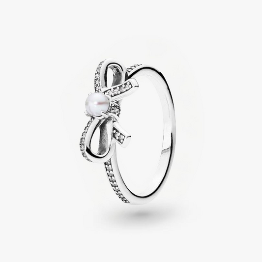 Anello Pandora Con Fiocco E Perla Argentato