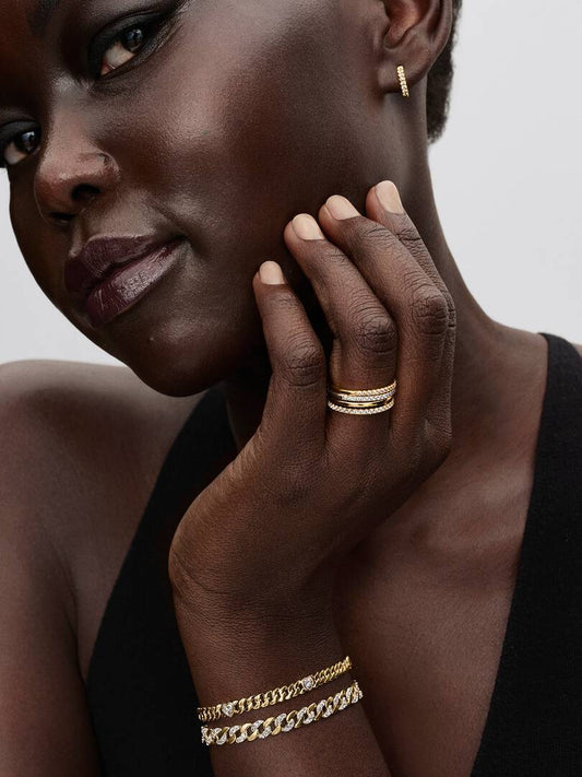 Pandora Cuban Link Bracelet with Silver Pavé and 14K Yellow Gold Plating