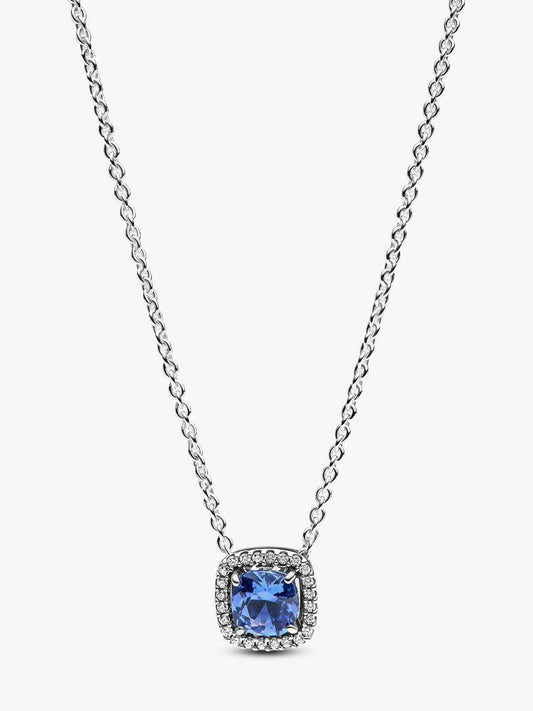 Collana Pandora Punto Luce Quadrato Blu Con Pavè Bianco