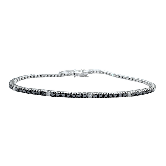 Pulsera de tenis Davite&amp;Delucchi en oro blanco de 18 quilates con diamantes blancos y negros alternados