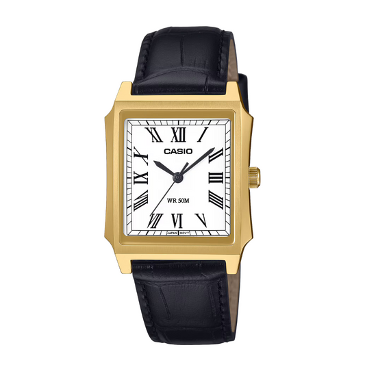 Orologio Casio Uomo Quarzo Rettangolare Dorato Cinturino Pelle