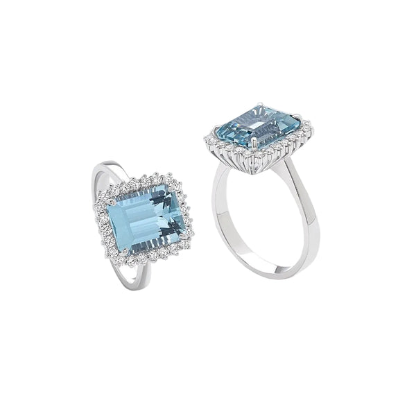 Anello Giorgio Visconti in Oro Bianco 18 KT con Acquamarina Taglio Ottagonale e Diamanti AB12603