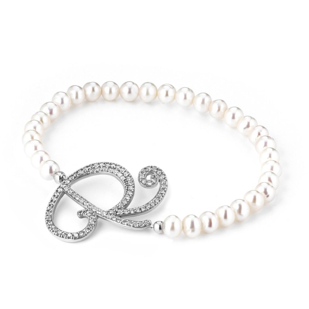 Pulsera elástica Marcello Pane con perlas y letra R