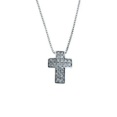Iannelli Hand Made Necklace in White Gold with Cross Pendant and 0.15 ct Diamonds