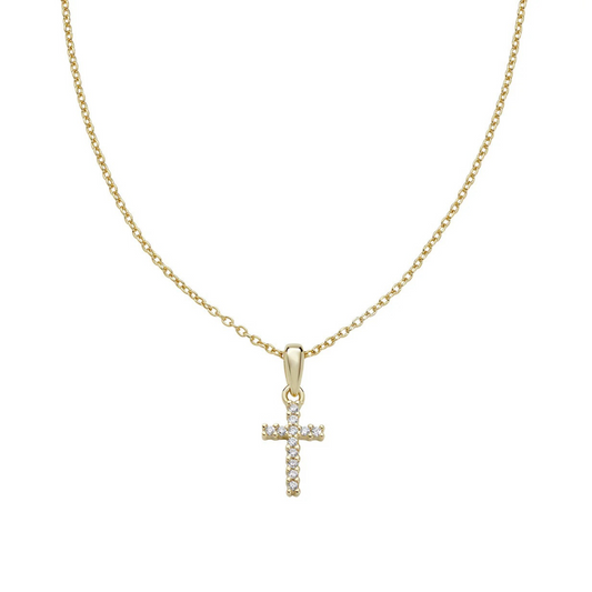 Collana Amen Con Croce Pendente Dorata Con Zirconi Bianchi