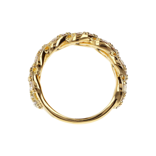 Anello Bronzallure A Fascia Catena Grumetta Squadrata Bianca Con Pavé Di Cubic Zirconia