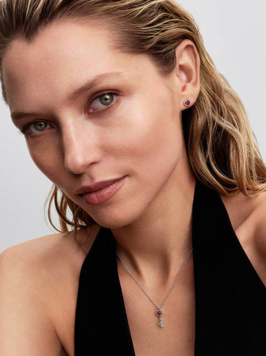 Orecchini Pandora Cuori In Rilievo Rossi