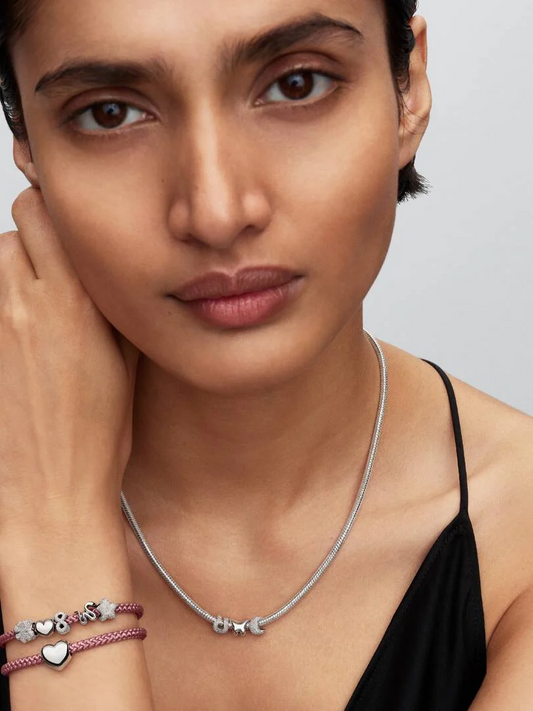 Bracciale Pandora In Corda Rosa Con Chiusura A Barile