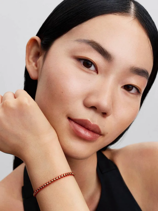 Pandora Bracelet Weave Red Fabric 14KT Gold Plated