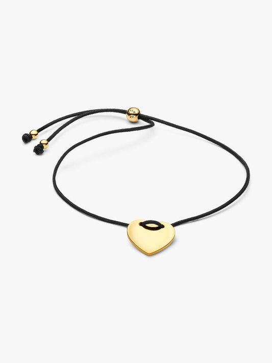 Pandora Adjustable Bracelet with Black Cord and Engravable Heart, 14K Gold Plated