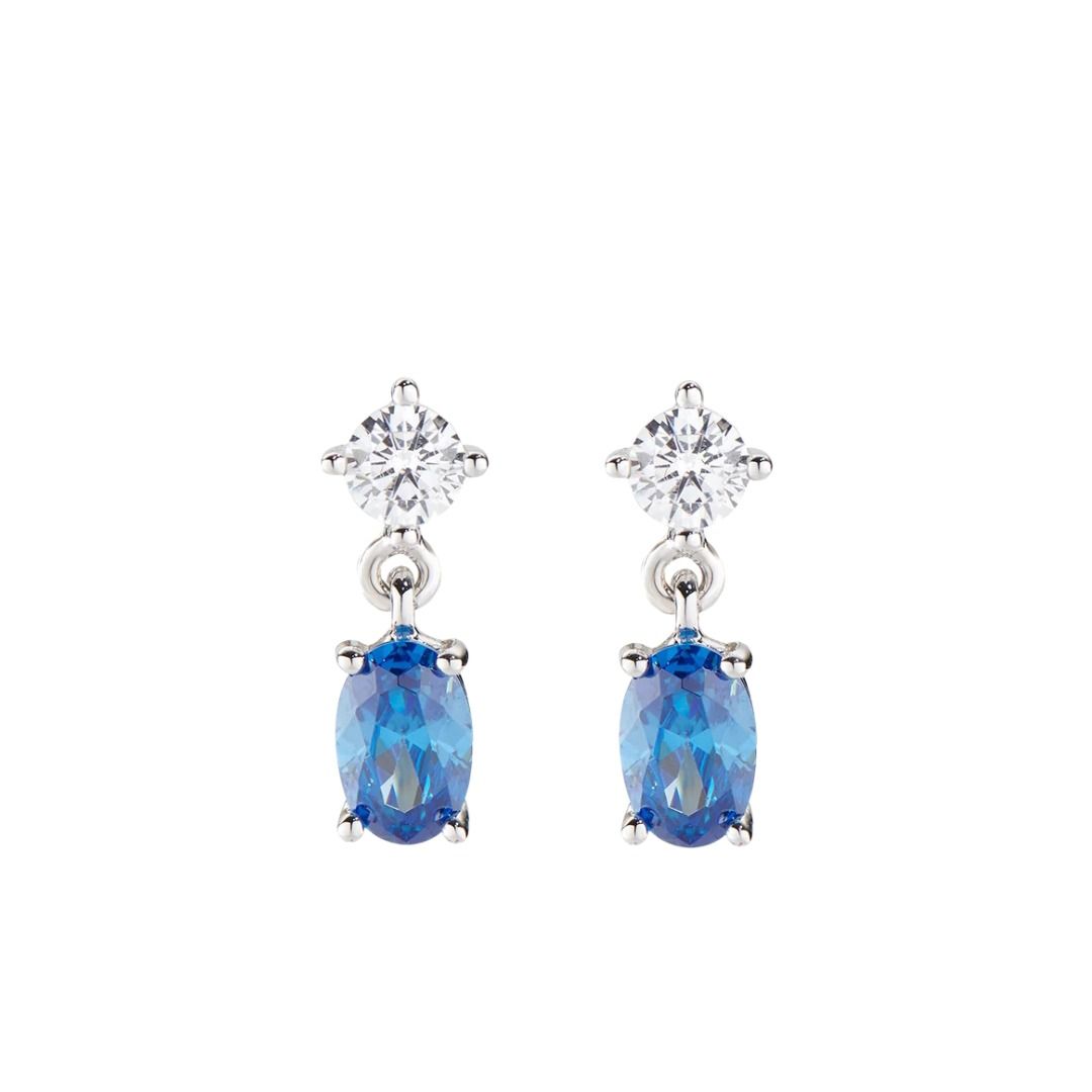 Amen Princess Earrings with Oval Blue Zircon