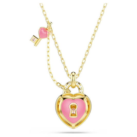 Collana Swarovski Idyllia Con Cuore E Chiave Rosa Placcata Oro Giallo