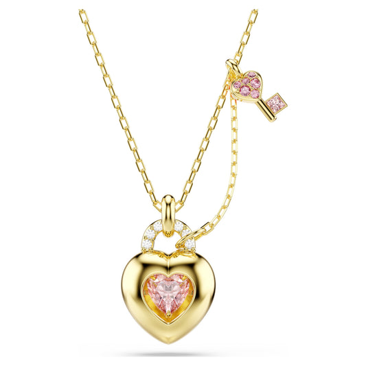 Collana Swarovski Idyllia Con Cuore E Chiave Rosa Placcata Oro Giallo