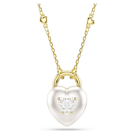 Collana Swarovski Idyllia Pendente Cuore Pavé Color Perla Placcata Oro Giallo