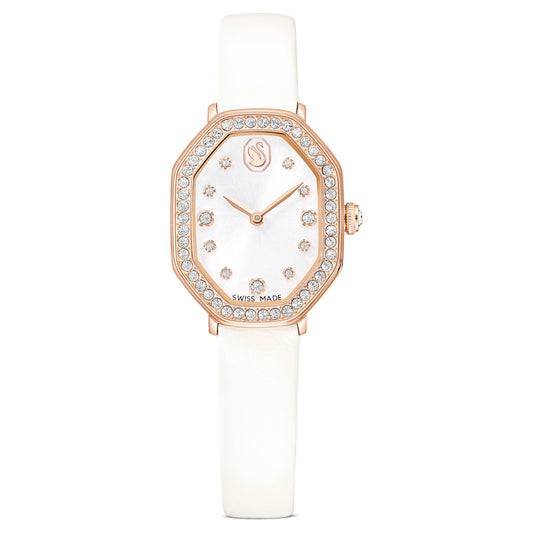 Orologio Swarovski Dextera Octagon, Cinturino In Pelle Bianco E Finitura In Oro Rosa