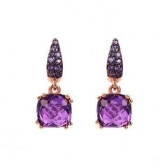 Bronzallure Pendant Earrings with Square Gem Prism and Amethyst Pavé