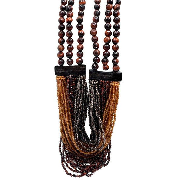 Rajola Musa Necklace with Tiger's Eye, Hematite, Hessonite, and Wood