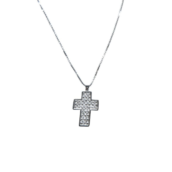 Bibigì Cross Necklace in 18KT White Gold with Diamond Pavé