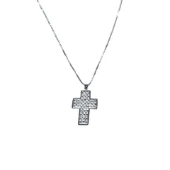 Collana Croce Bibigì in Oro Bianco 18 KT con Pavè di Diamanti -