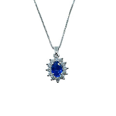 Golay White Gold Necklace with Certified 0.51ct Natural Sapphire and 0.24ct Natural Diamonds G VS