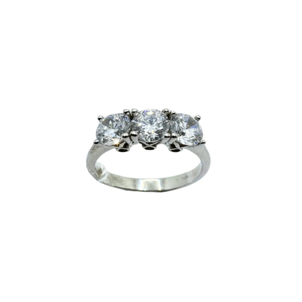 18KT White Gold Trilogy Ring with Zirconia