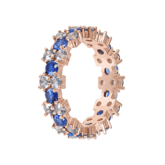 Anillo Bronzallure con piedras bicolor blancas y azules bañado en oro rosa