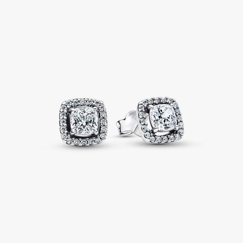 Pandora Square White Light Point Stud Earrings